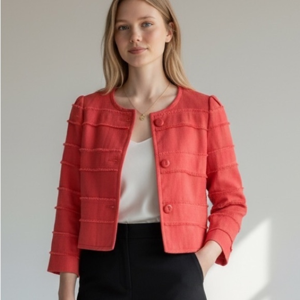 J. Crew Coral Textured Fray Blazer